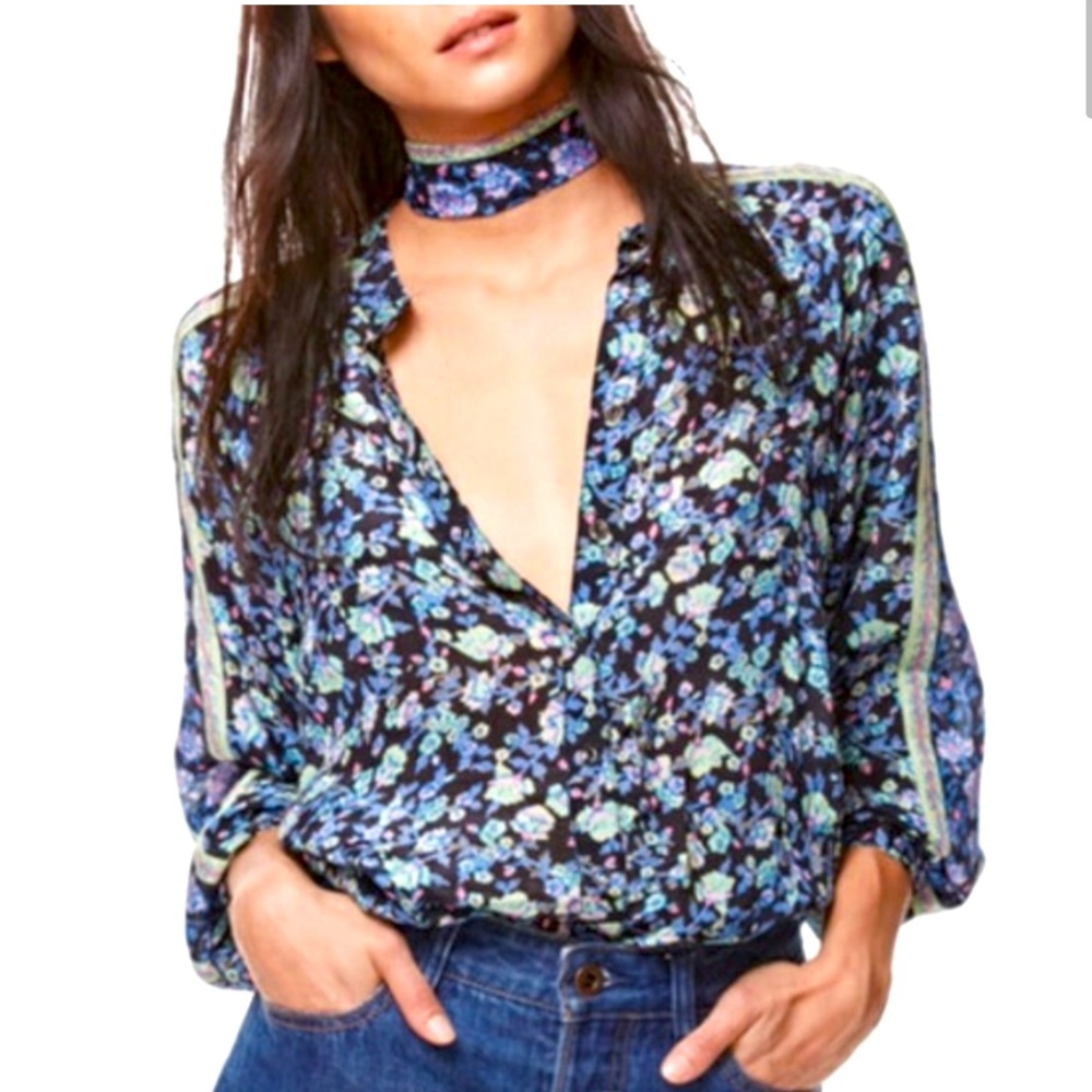 Free people floral print blouse w/out tie M NWOT